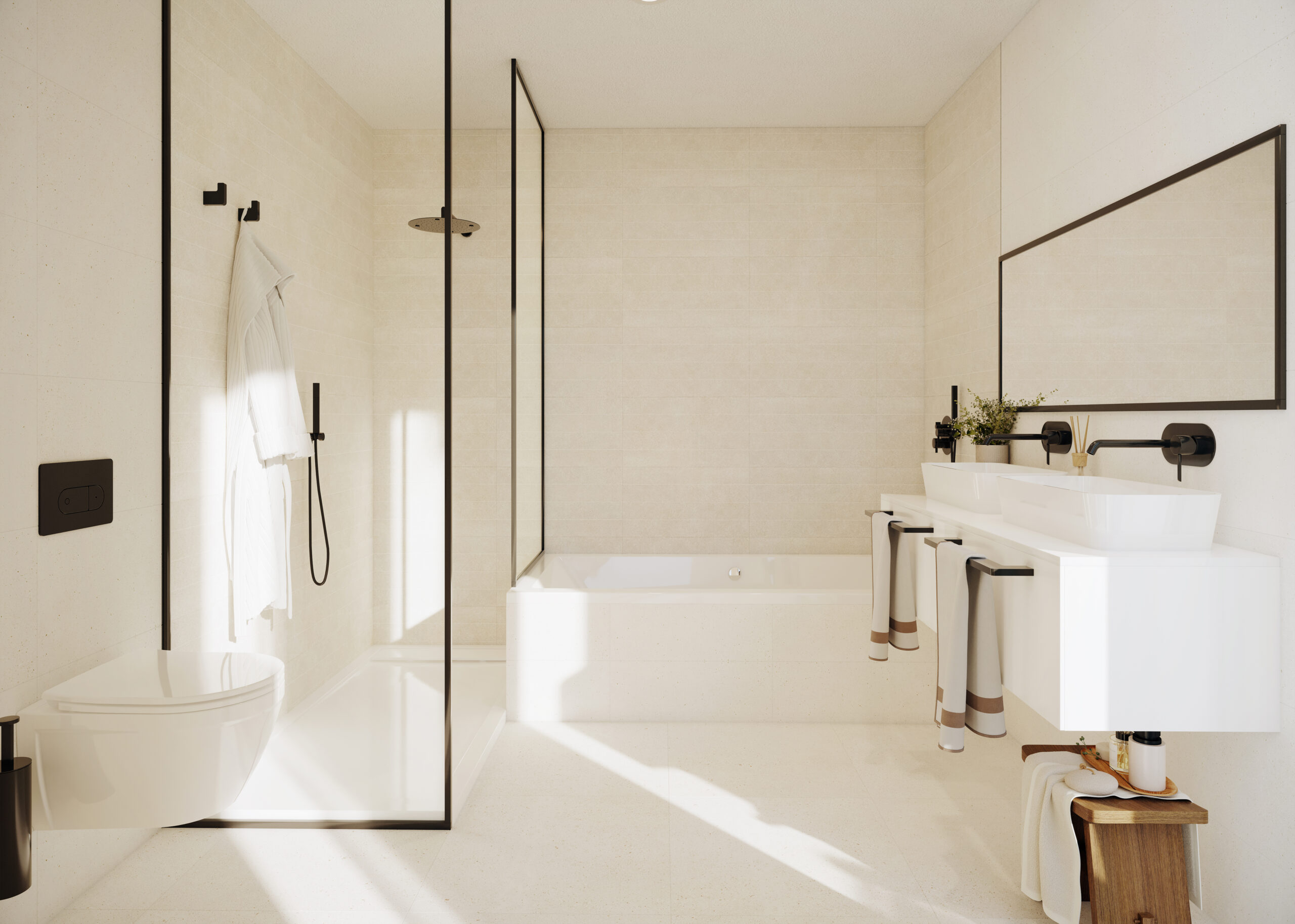 Porcelanosa_Sybaris_BanoP_Bottega White+ Bottega White + Spiga Bottega White